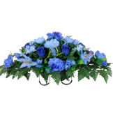 Blue Rose Buds, Stargazer Lilies and Hydrangea (Silk Cemetery Flowers)