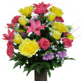 Pink Lily and Yellow Rose Mix (Silk Cemetery Flowers)