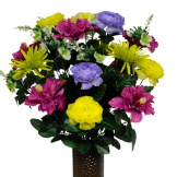 Purple Hibiscus, Ranunculus, and Daisy Mix (Silk Cemetery Flowers)