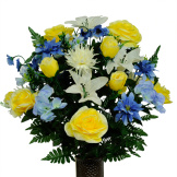 White Mum and Light Blue Hydrangea Mix (Silk Cemetery Flowers)