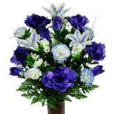 Purple Rose with Carnations and Lilies (Silk Cemetery Flowers)